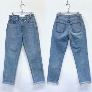 Reformation High Rise Cigarette True Blue Raw Hem Five Pocket Zip Fly Jeans 27